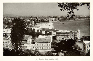 1938 Print Bombay Cityscape Malabar Hill Water Beach Mumbai Maharashtra XGEC7