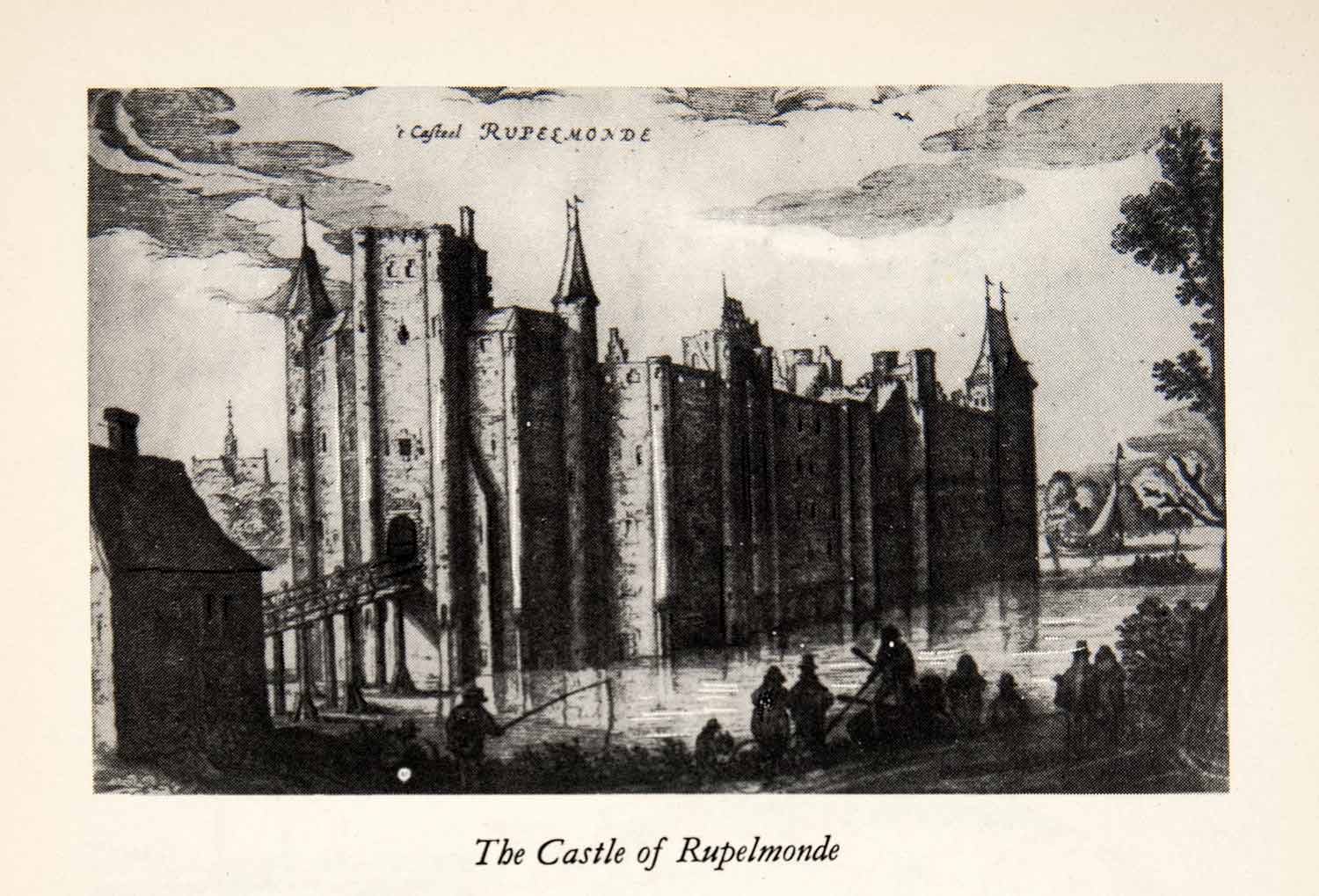 1950 Print Rupelmonde Castle Prison Fortress Flanders Schelde River XGEC9