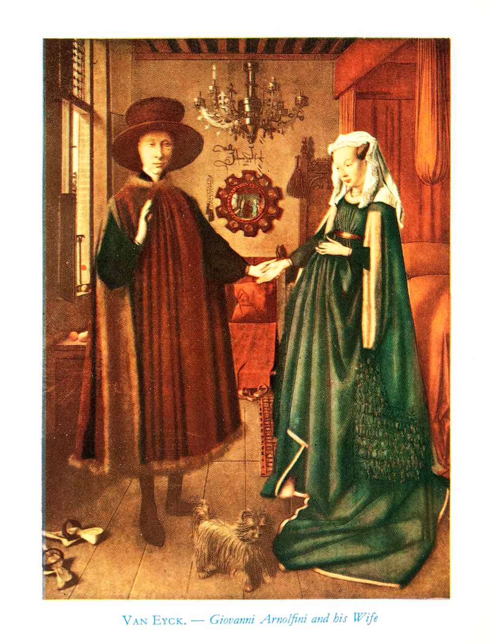 1950 Photolithograph Jan Van Eyck Art Giovanni Arnolfini Wife Portrait XGEC9