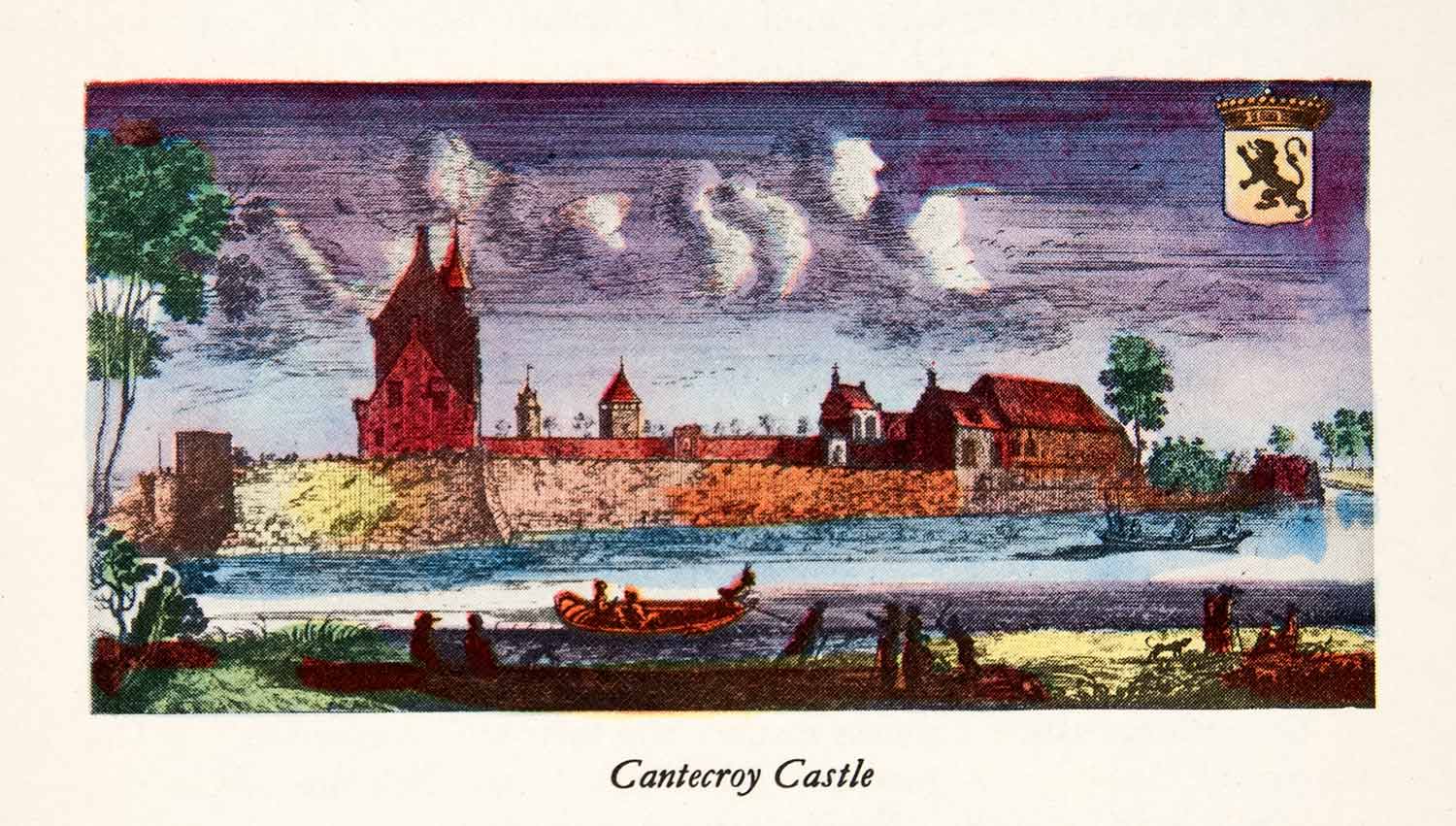 1950 Photolithograph Cantecroy Castle Antwerp Belgium Landscape Coat Arms XGEC9