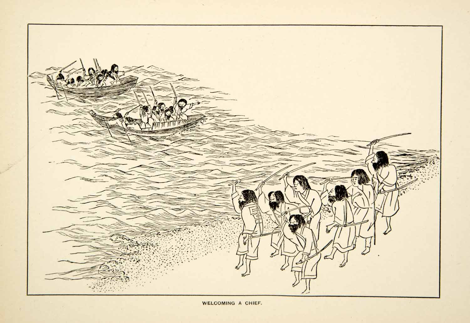 1884 Print Japanese Tribe Sword Boat Chief Sea Ocean Rinzo Ichiske Hamada XGED2