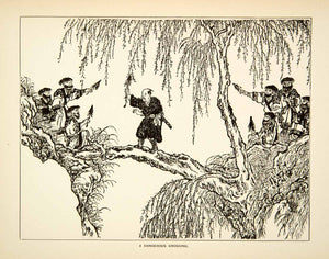 1884 Print Dangerous Crossing Japanese Rinzo Tree Branch Tribal Costume XGED2