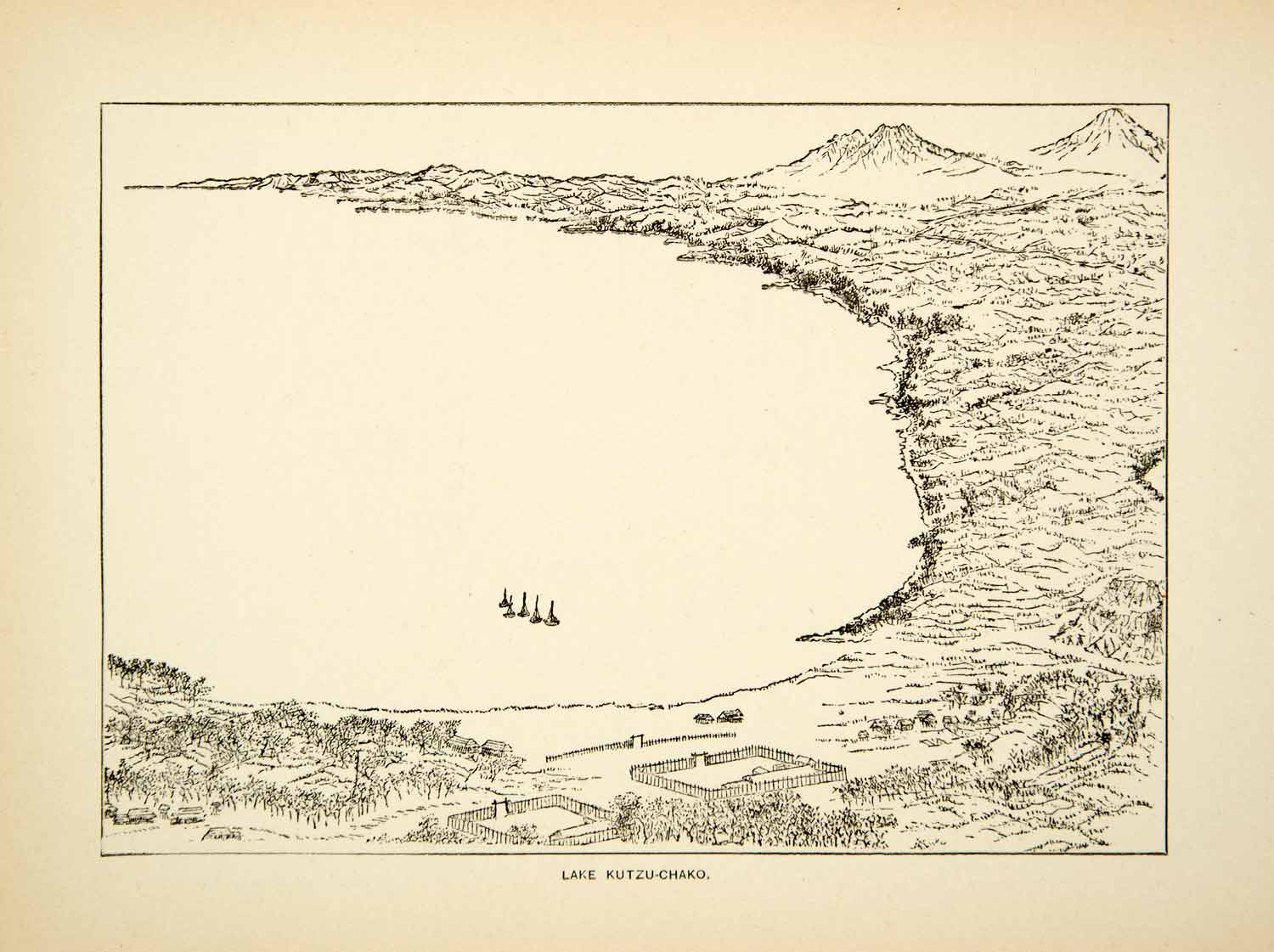 1884 Print Cove Inland Sail Boats Lake Kutzo Chako Japan Landscape XGED2