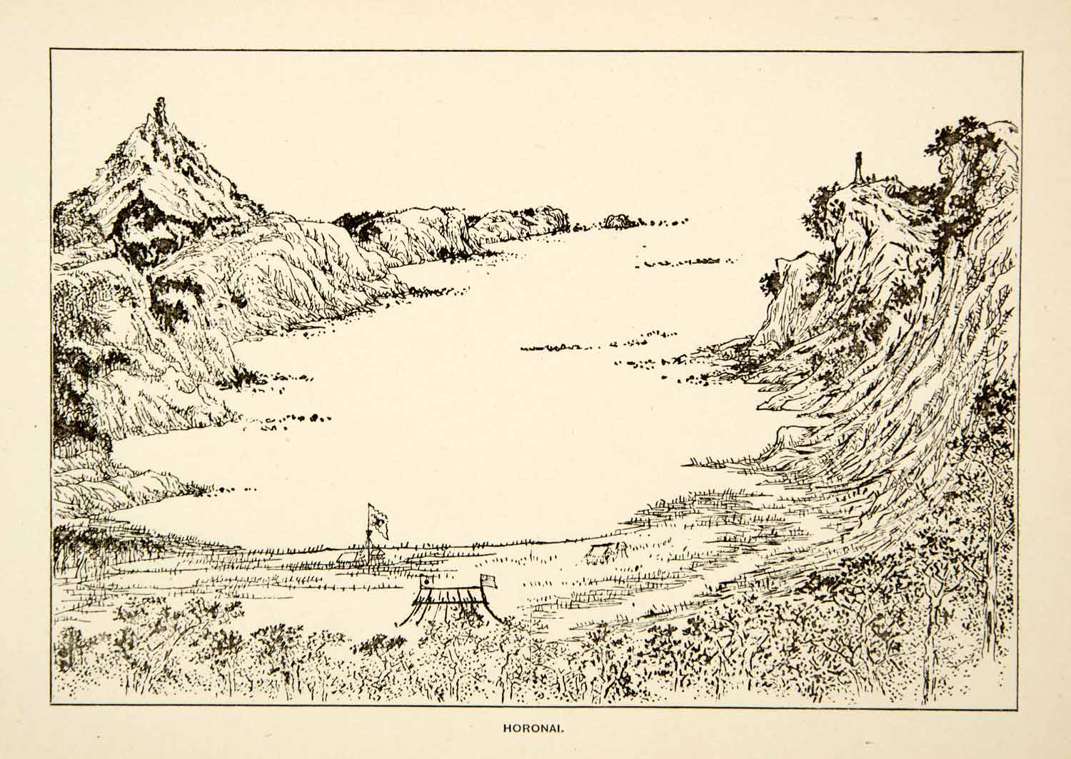 1884 Print Horonai Japan Landscape Cove Inlet Bay Cliff Mountains Rinzo XGED2