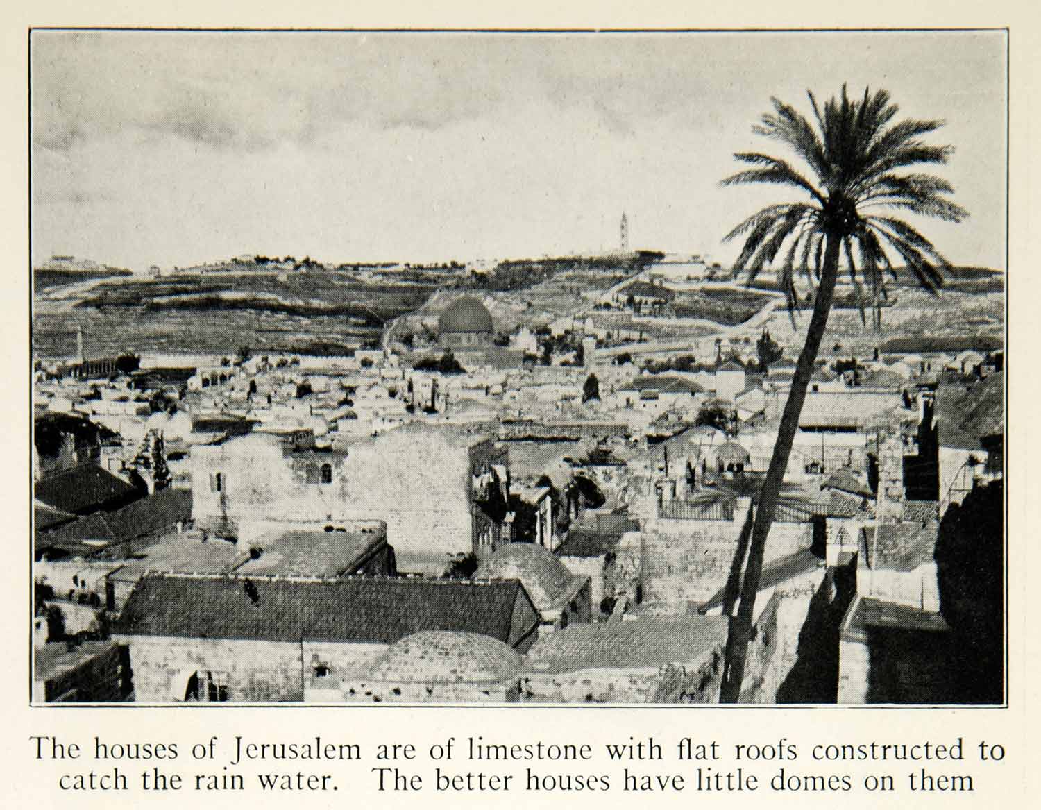 1922 Print Jerusalem Cityscape Mosque Omar Dome Palm Holy City Israel XGED3