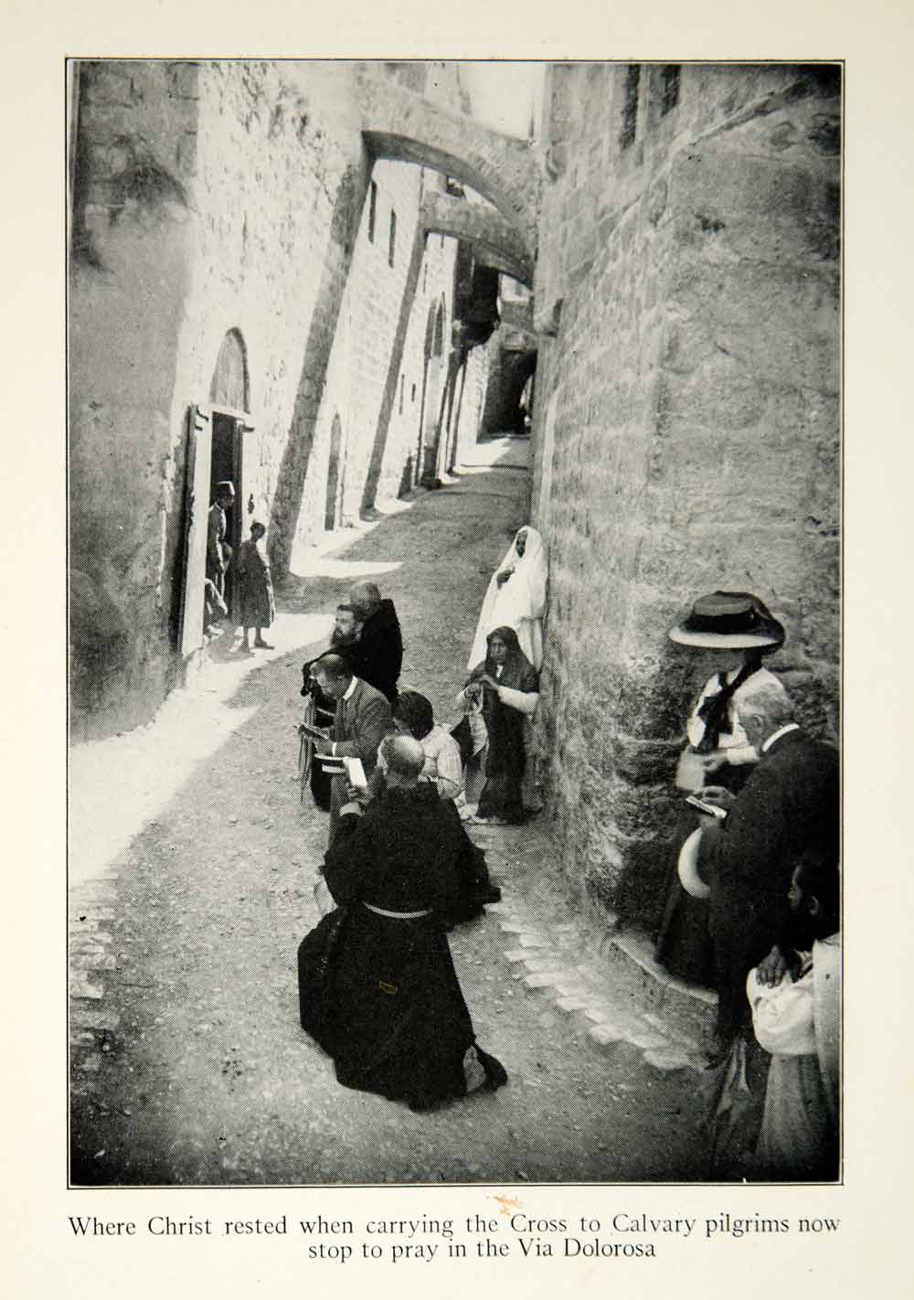 1922 Print Via Dolorosa Christ Rested Jerusalem Pilgrimage Holy Street XGED3