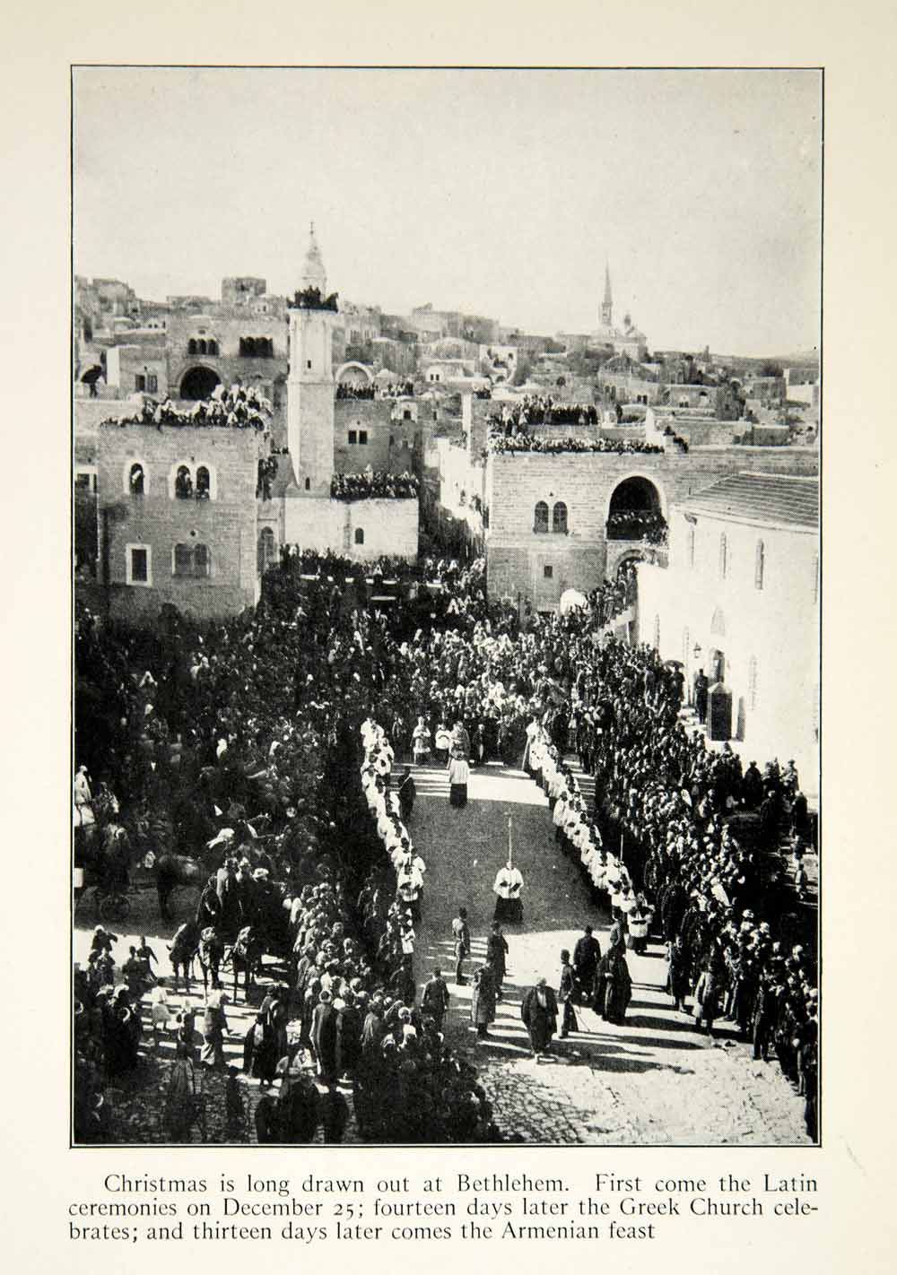 1922 Print Christmas Bethlehem Parade Religious Cityscape Festival XGED3
