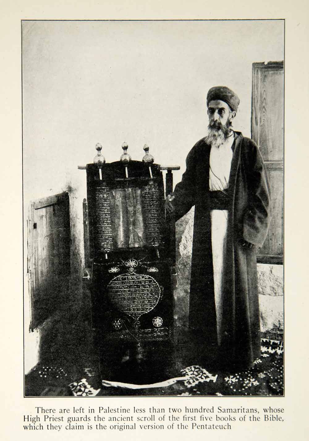 1922 Print Pentateuch Books Bible Palestine Samaritan High Priest Relic XGED3