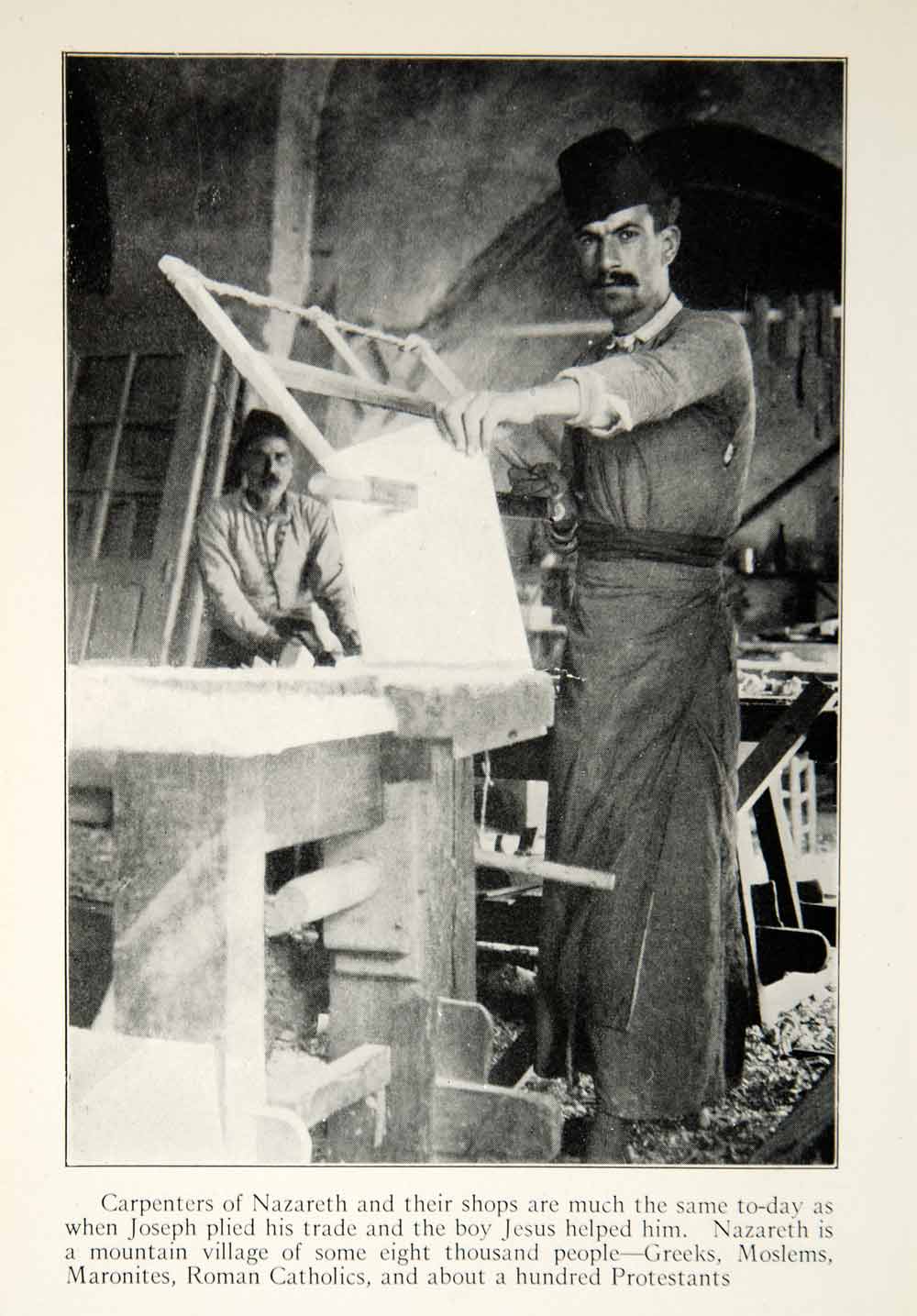 1922 Print Carpenters Nazareth Traditional Woodworkers Sawing Workshop XGED3