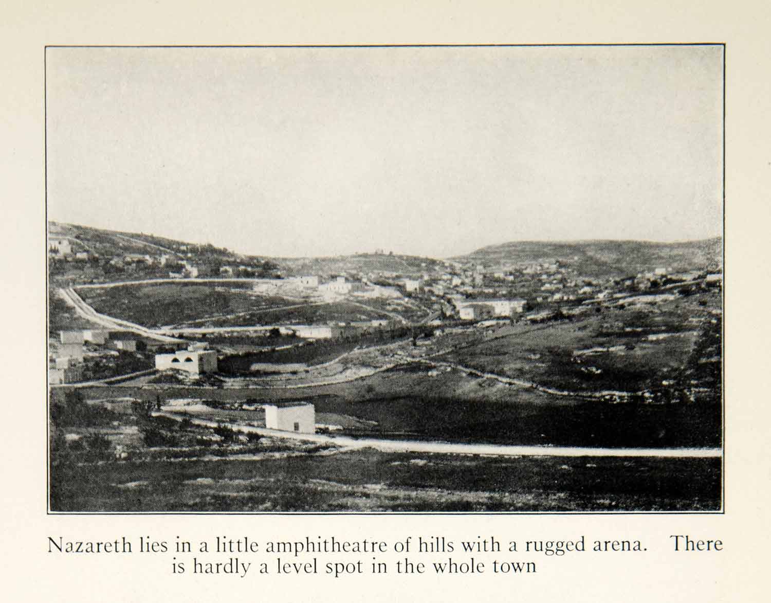 1922 Print Nazareth Town Biblical View Landscape Cityscape Hill Middle XGED3