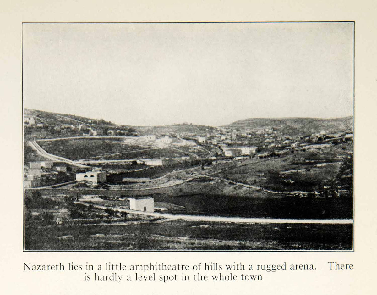 1922 Print Nazareth Town Biblical View Landscape Cityscape Hill Middle ...