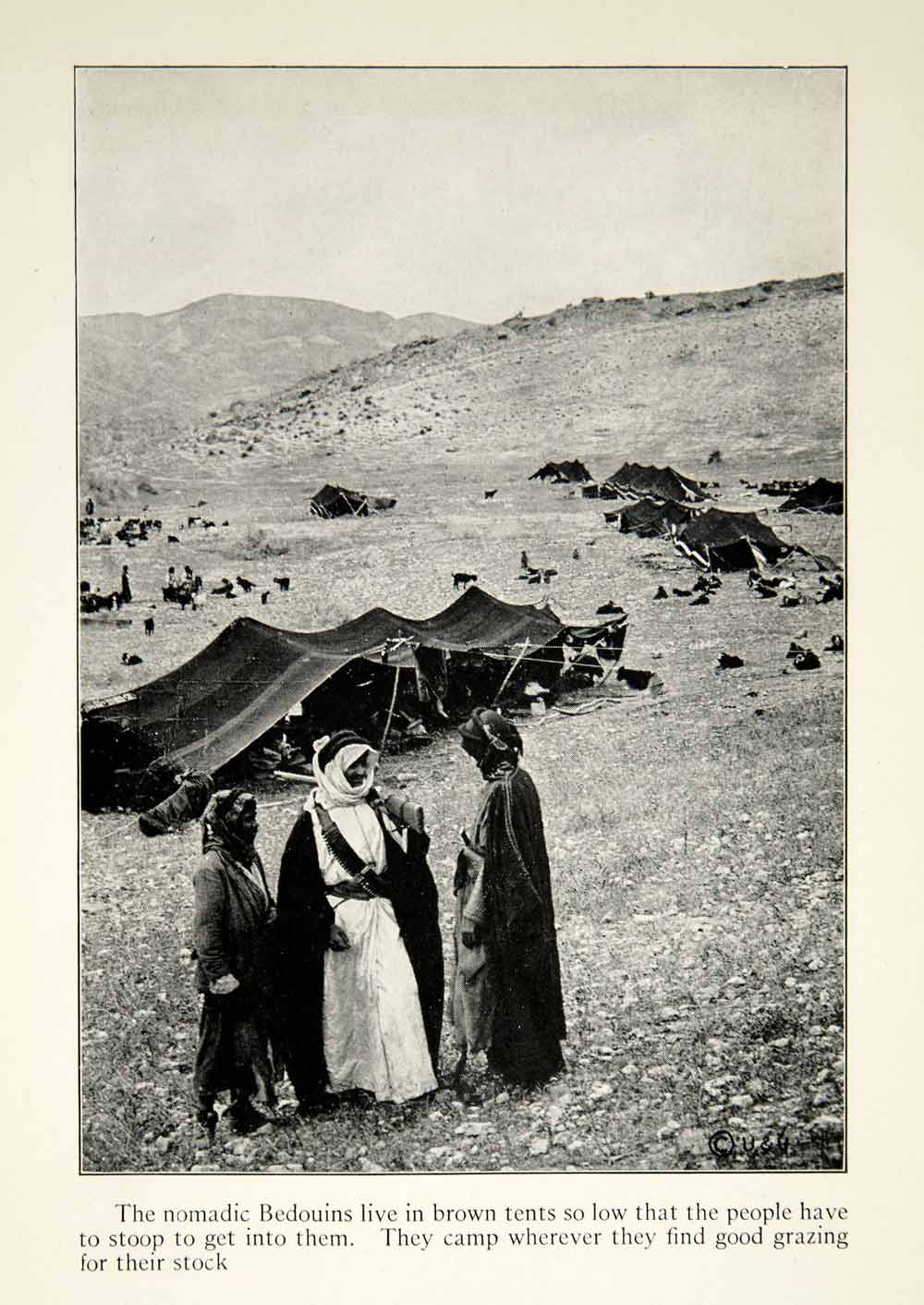 1922 Print Bedouins Tents Camp Hill Nomadic Tribe Middle Eastern Natives XGED3