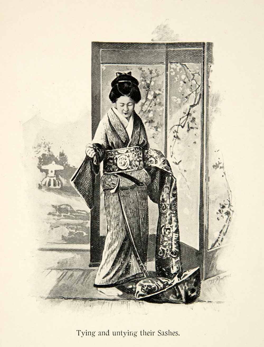 1896 Print Japanese Fashion Traditional Wear Kimono Sash Obi Costume Dress XGED6