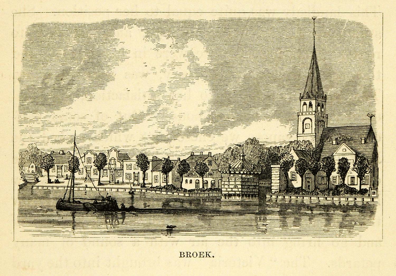 1877 Wood Engraving Dutch Broek Holland Cityscape Coastal Town Historic XGF1