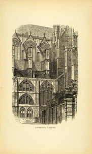 1877 Wood Engraving Art Cathedral Utrecht Holland Religious Historic Image XGF1