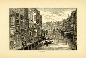 1877 Wood Engraving Art Dordrecht Holland Historic Image Coastal Cityscape XGF1