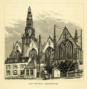 1877 Wood Engraving Art Historic Amsterdam Church Holland Religious XGF1