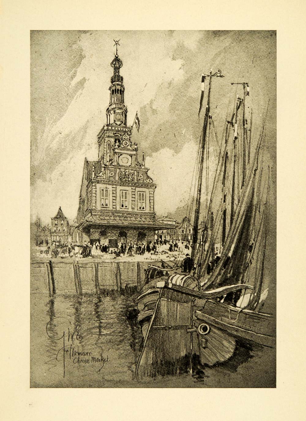 1909 Print Weigh House Alkmaar Netherlands North Holland Architecture Art XGF2