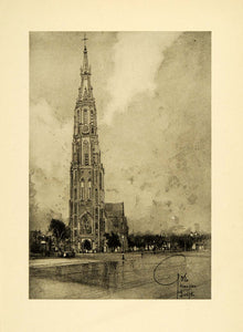 1909 Print New Church Delft Netherlands Spire Steeple Nieuwe Kerk XGF2