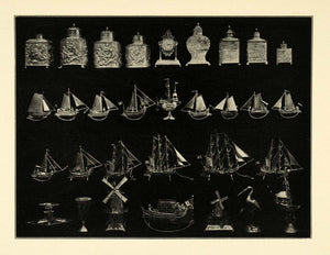 1909 Print Tea Caddies Ship Models Trekshuyt Windmill Boat Heron XGF2