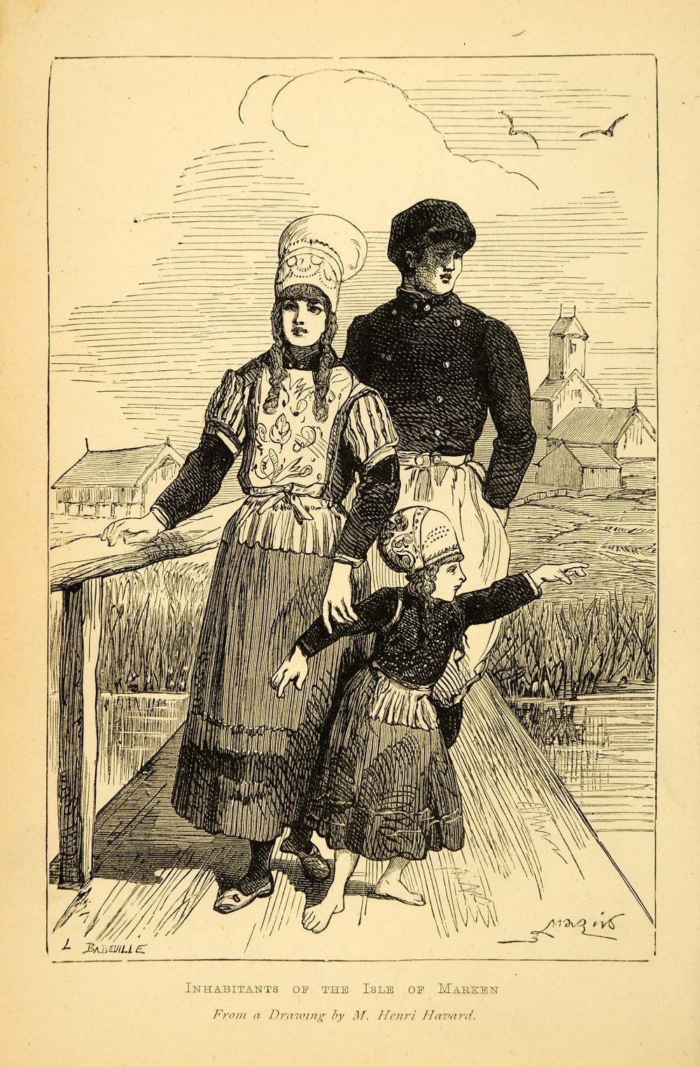 1876 Wood Engraving Henri Havard Art Marken Holland Cultural Costume XGF4