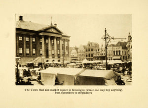1912 Print Groningen Holland Town Hall City Square Center Bazaar Historic XGF5