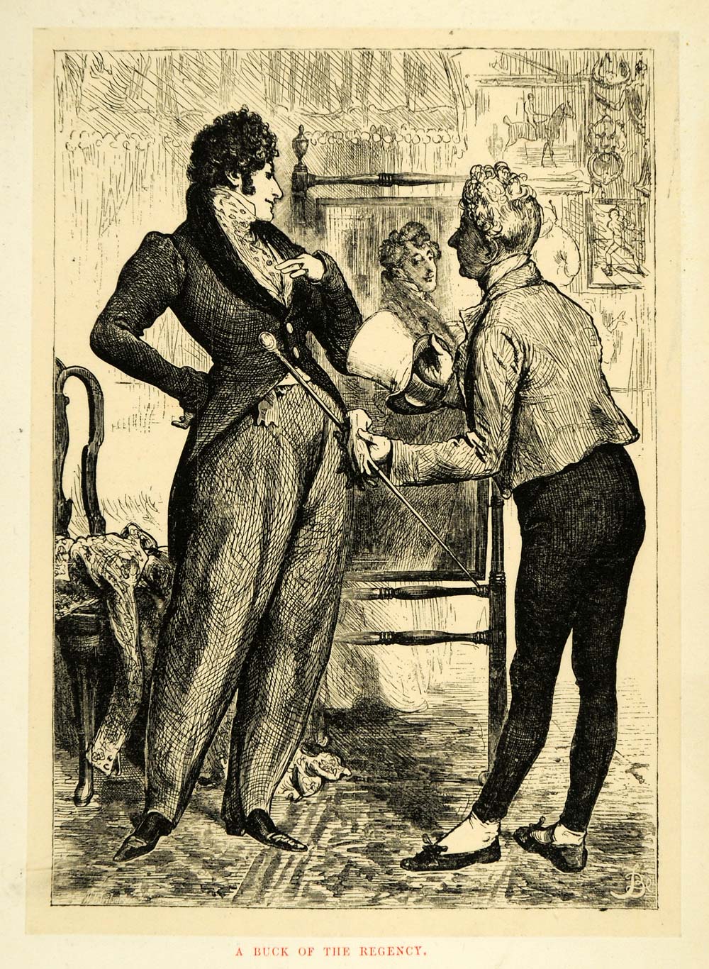 1883 Tipped-In Wood Engraving George Augustus Sala Victorian Tailor Costume XGF8