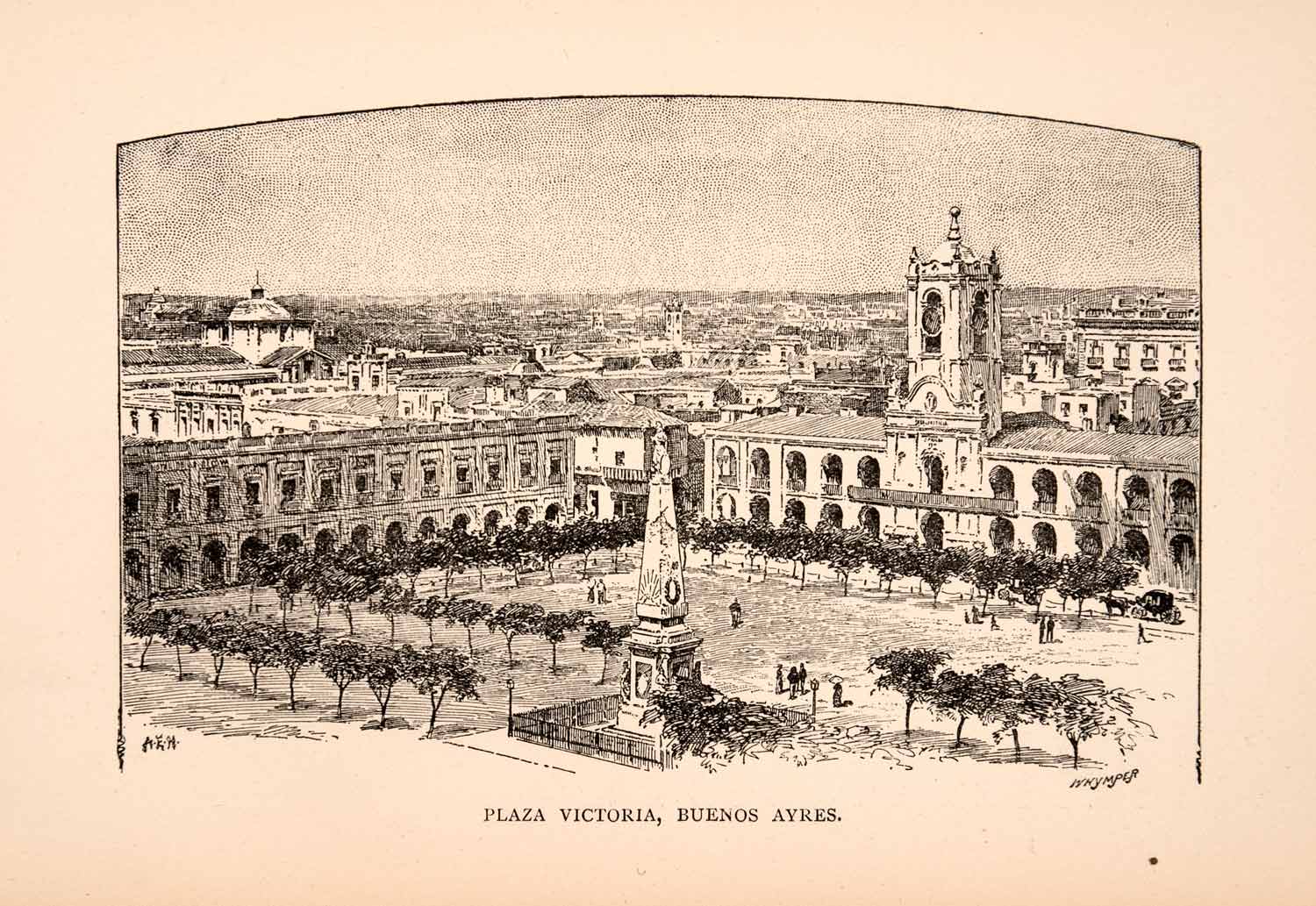 1896 Wood Engraving Plaza Victoria Buenos Aires Argentina Casa Rosada City XGFA1