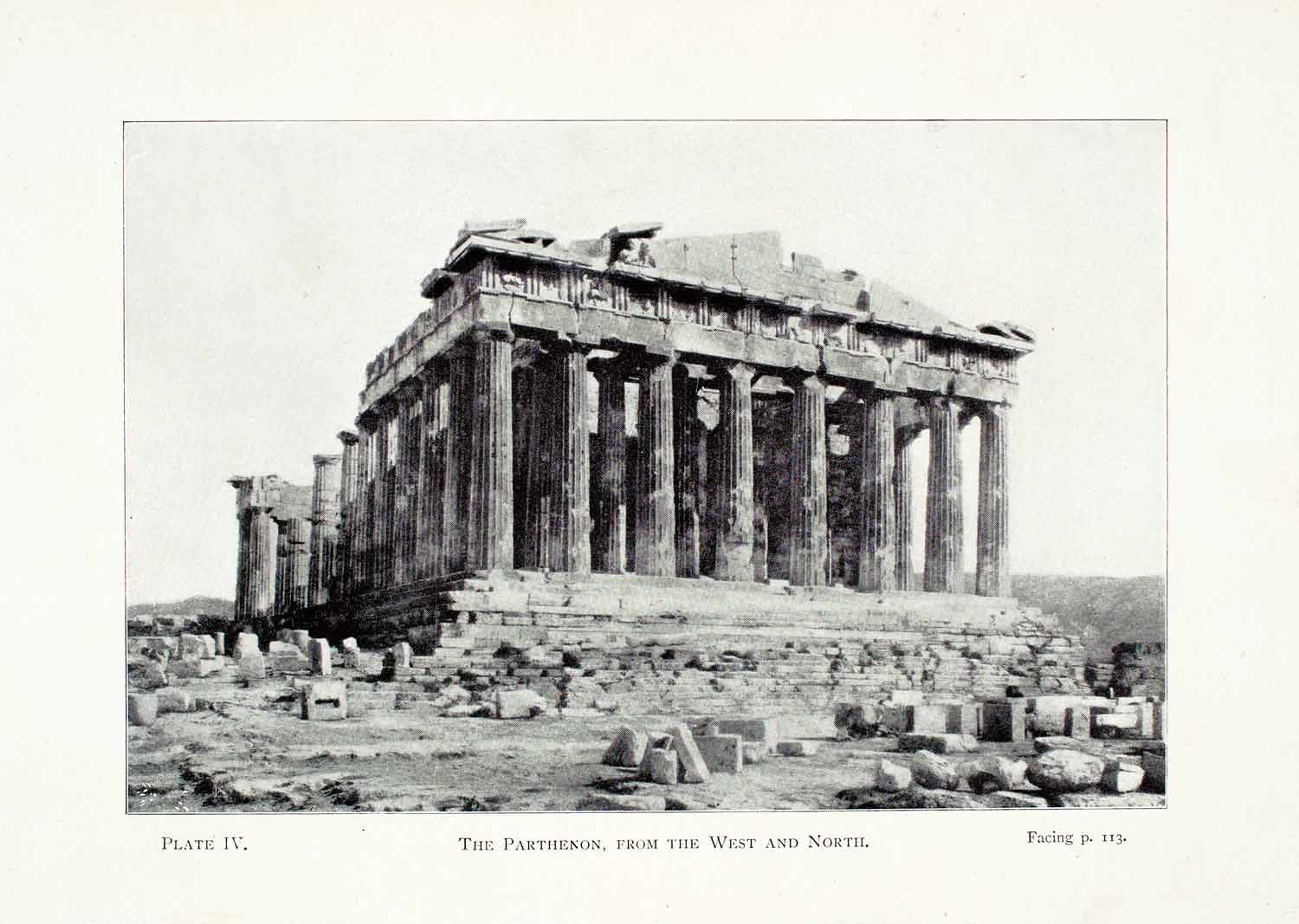 1908 Halftone Print Parthenon Architecture Archeology Ruin Column Athens XGFA2