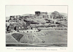1908 Halftone Print Acropolis Athens Greece Theater Herodes Atticus Stoa XGFA2