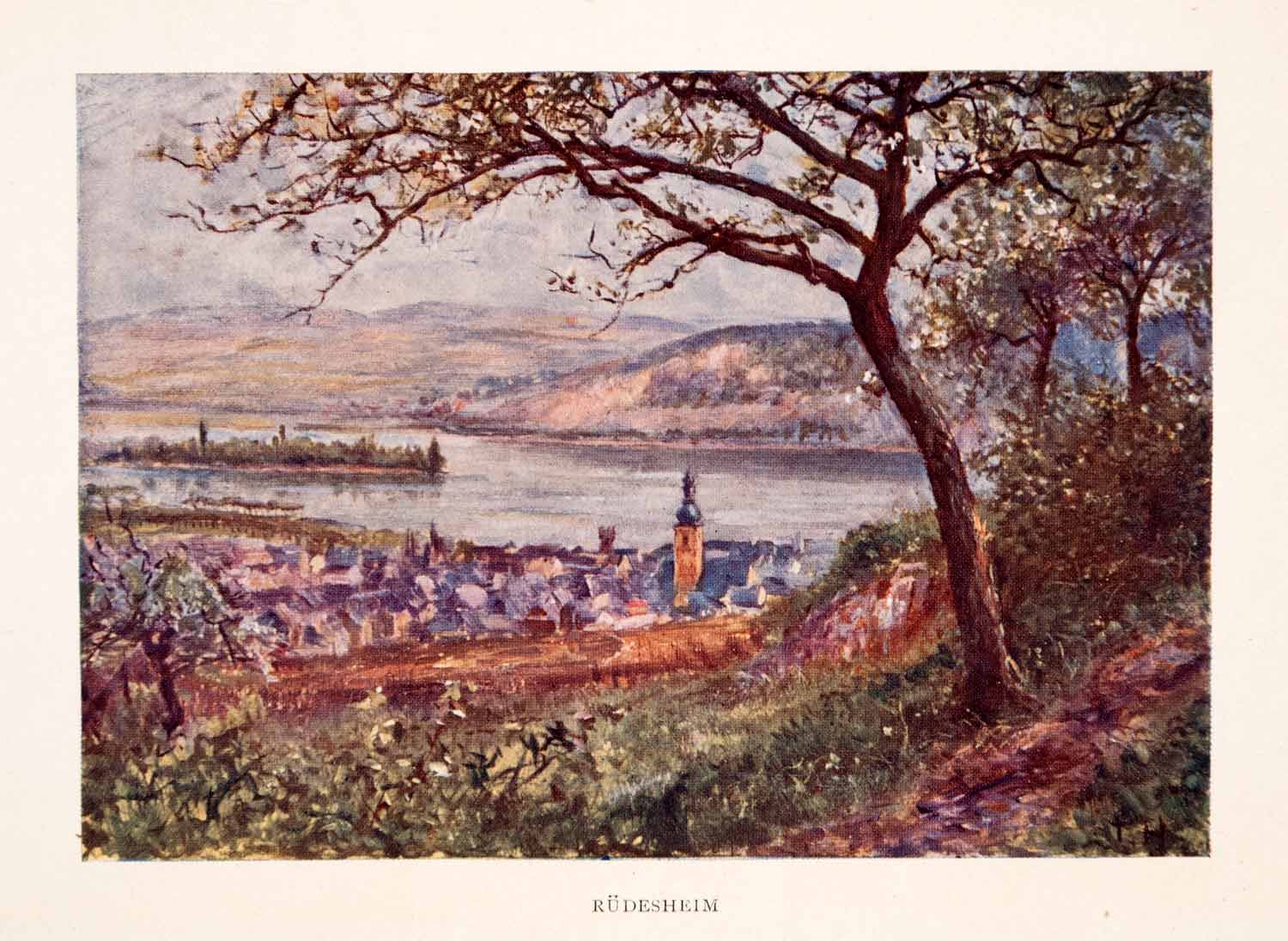 1906 Print Trevor Hadden Rhine Valley Rudesheim Germany Cityscape Tower XGFA3