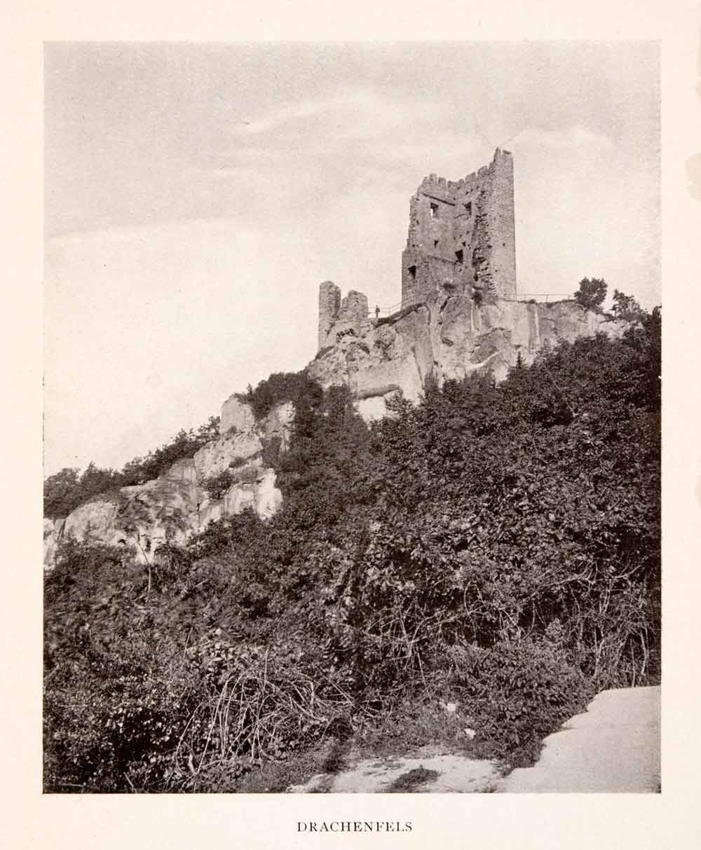 1906 Print Drachenfels Dragons Rock Siebengebirge Mountain Rhineland Ruins XGFA3