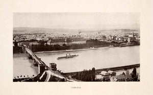 1906 Print Koblenz Aerial View Cityscape Rhine Steamboat Church Skyline XGFA3