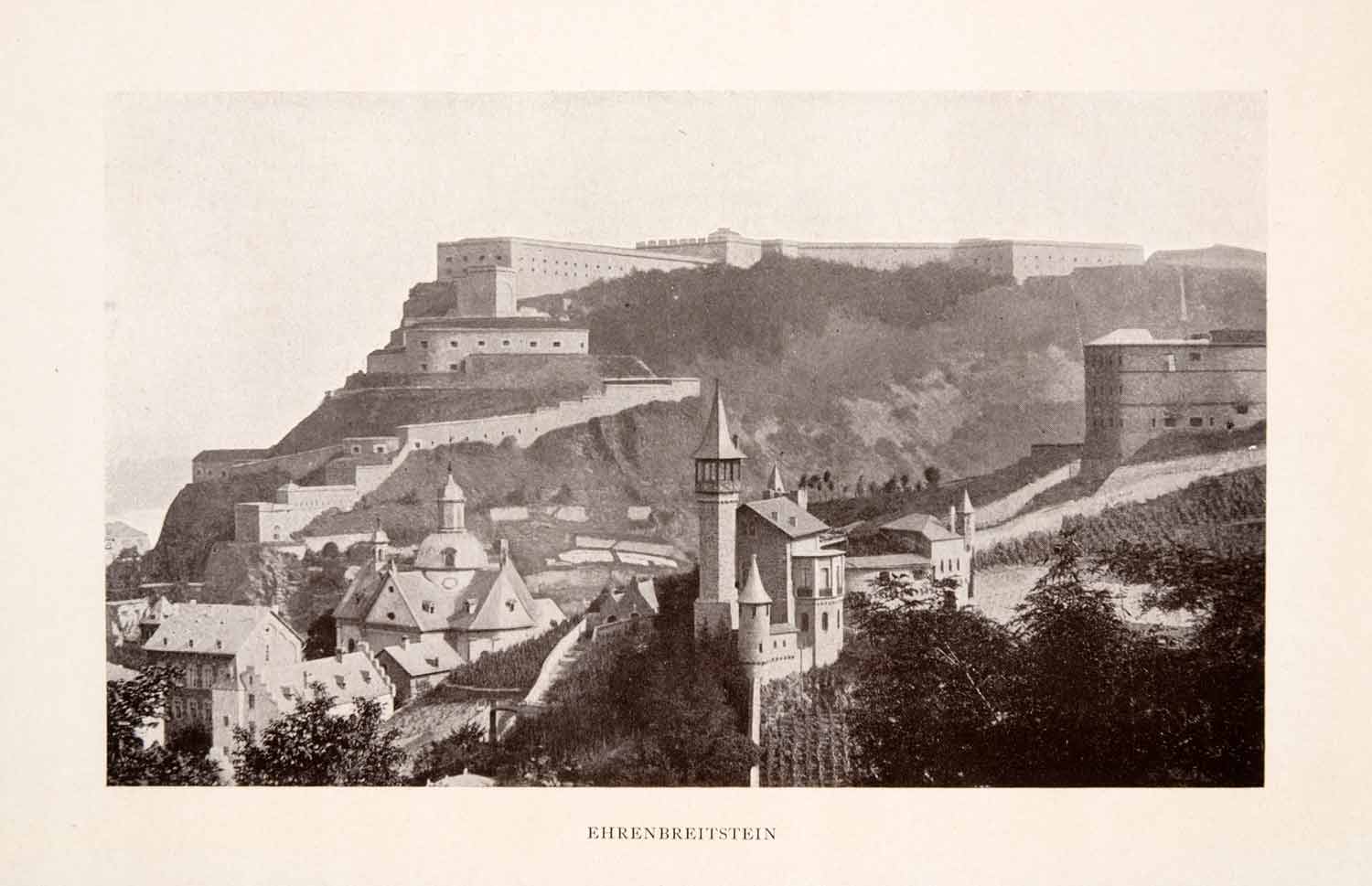 1906 Print Ehrenbreistein Fortress Koblenz View Tower Defense Castle Rhine XGFA3