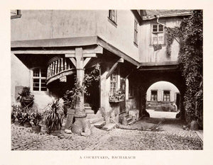 1906 Print Courtyard Bacharach Circular Stairs Cobblestone House Germany XGFA3