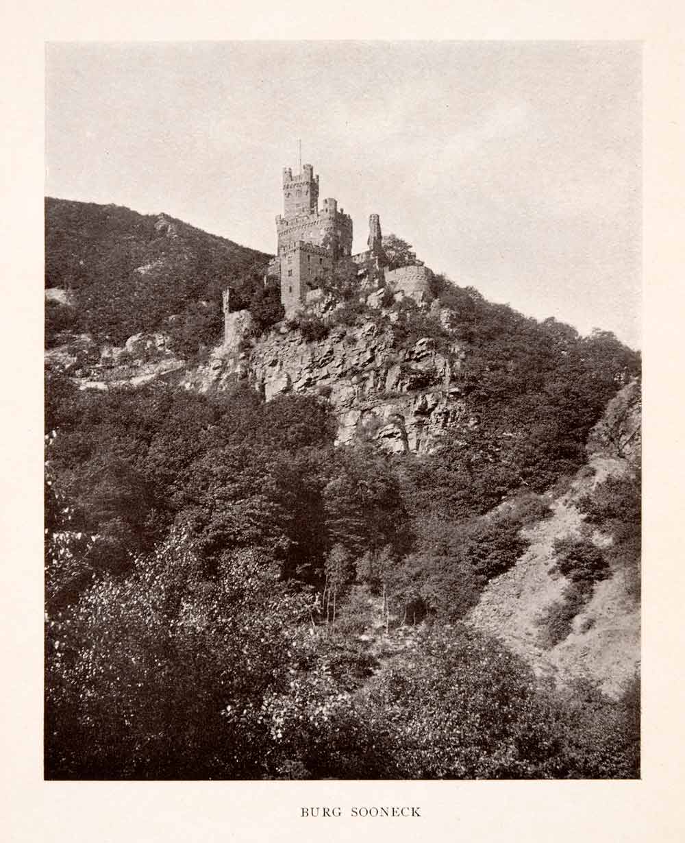 1906 Print Burg Sooneck Castle Rhine Valley UNESCO World Heritage Site XGFA3