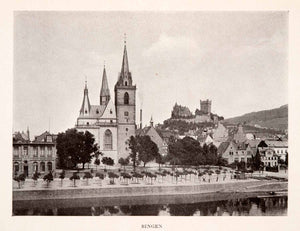 1906 Print Bingen Klopp Castle St Martins Basilica Spire Rhineland XGFA3