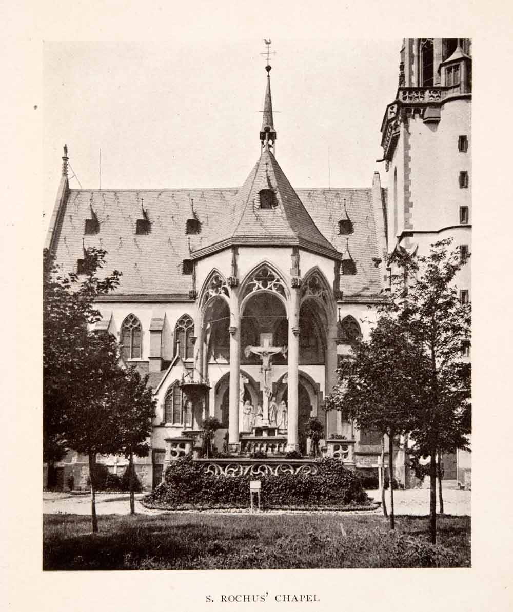 1906 Print St Rochus Chapel Monument Crucifix Church Bar Tracery Pavilion XGFA3