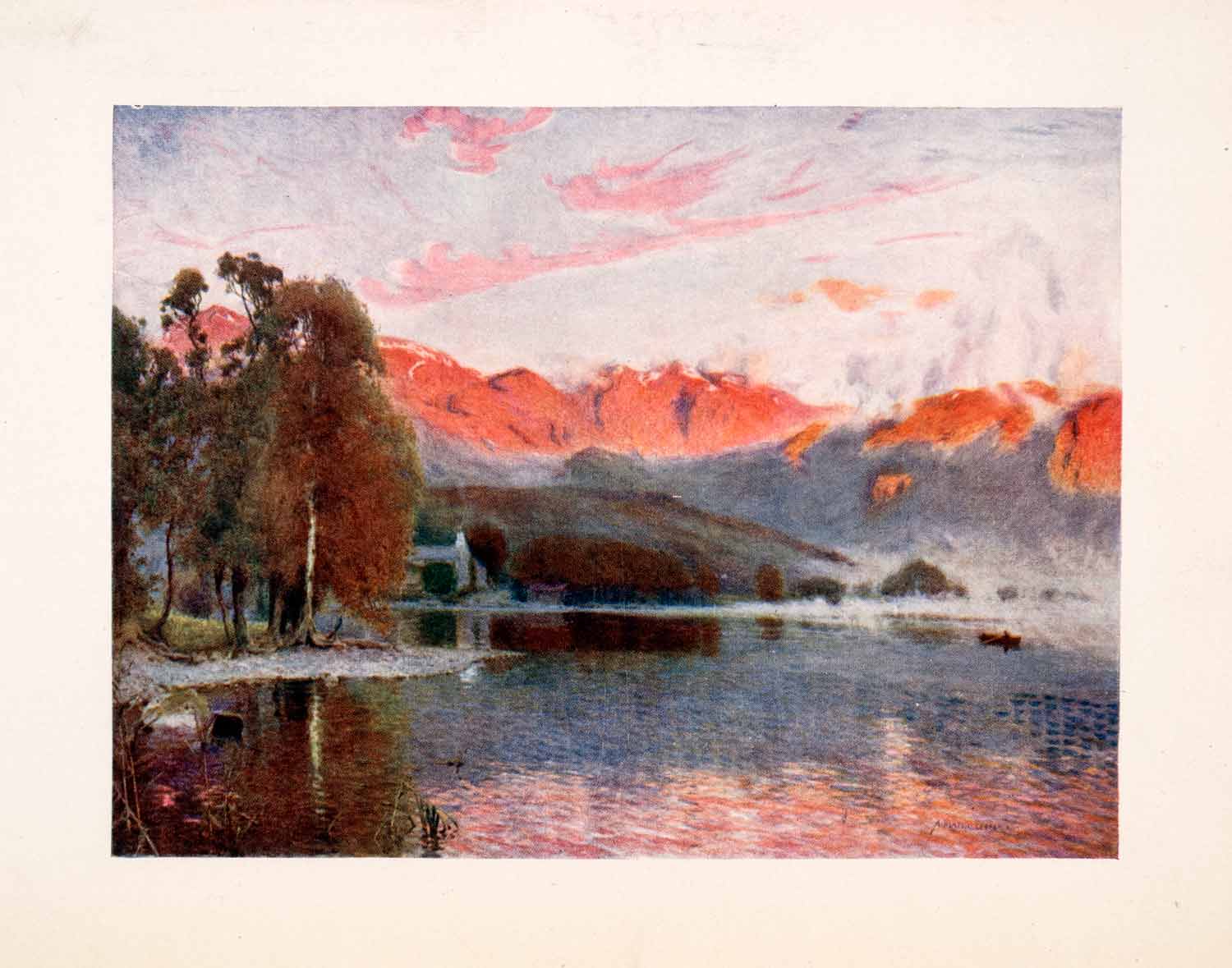1908 Print Dawn Coniston England Landscape Sunrise Lake Trees Mountains XGFA4