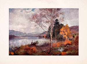 1908 Print Charcoal Burners Coniston Lake England Mountains Lake Trees XGFA4