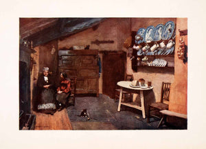 1908 Print Old Inn Kitchen Coniston England Fireplace Cupboard Dishes XGFA4