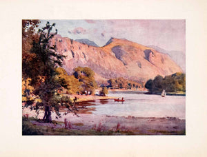 1908 Print Falcon Crag Derwentwater England Mountains Waterway Trees XGFA4