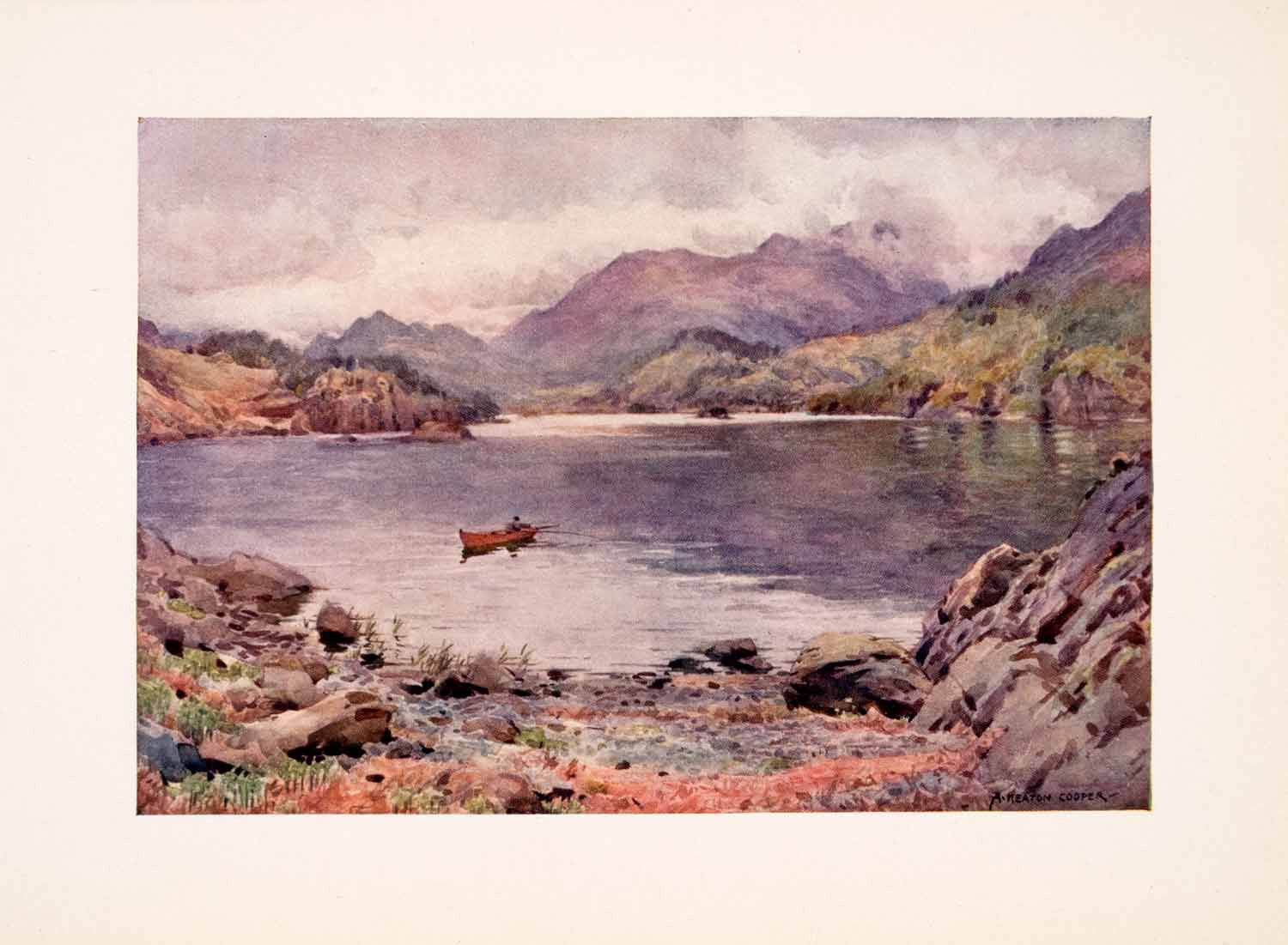 1908 Print Ullswater Silver Bay England Landscape Mountains Lake Boat XGFA4