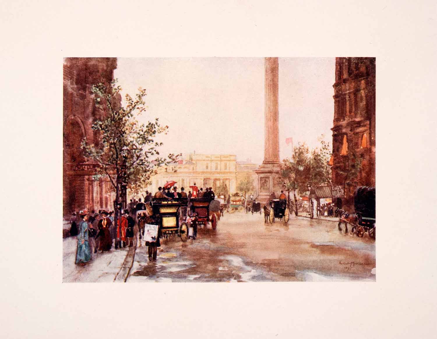 1910 Print Northumberland Avenue London Street Scene Costume Carriage XGFA6