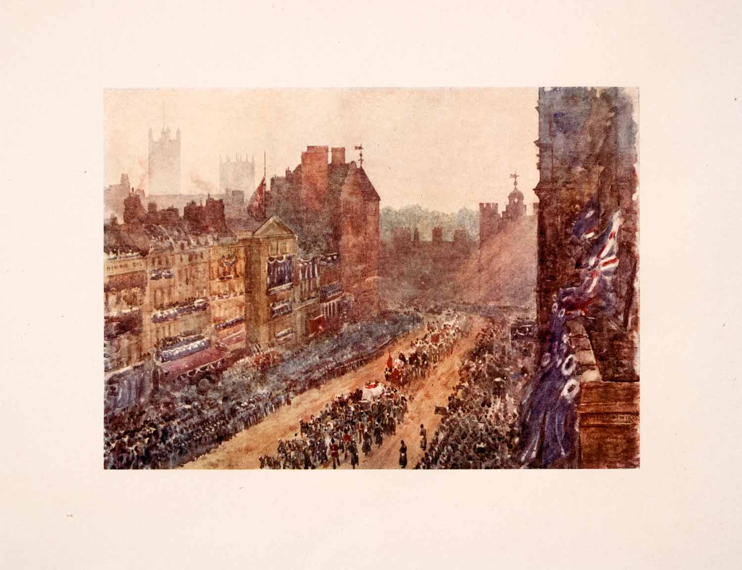 1910 Print Queen Victoria Funeral London Parade Street Scene Crowd XGFA6