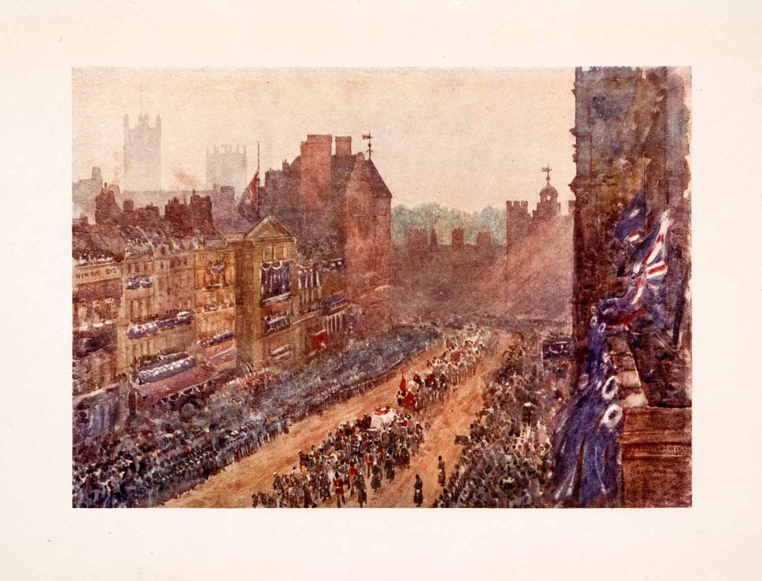 1905 Print Queen Victoria Monarch Funeral Procession England London XGFA7