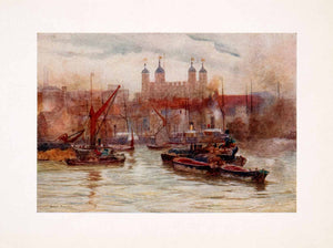 1905 Print River Thames Tower London England Marshall Fortress Palace Boat XGFA7