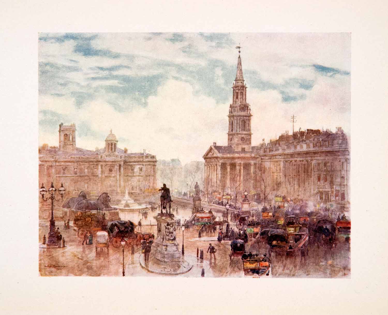 1905 Print Marshall Trafalgar Square London England Westminster Statue XGFA7