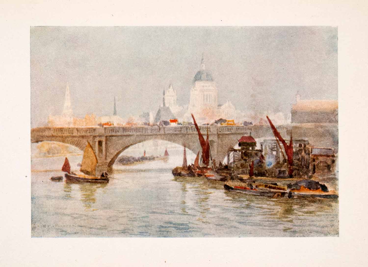 1905 Print Waterloo Bridge Marshall London England River Thames Cathedral XGFA7