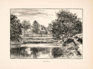 1894 Wood Engraving Low Hall Yorkshire England House Trees Water Birds XGFA8
